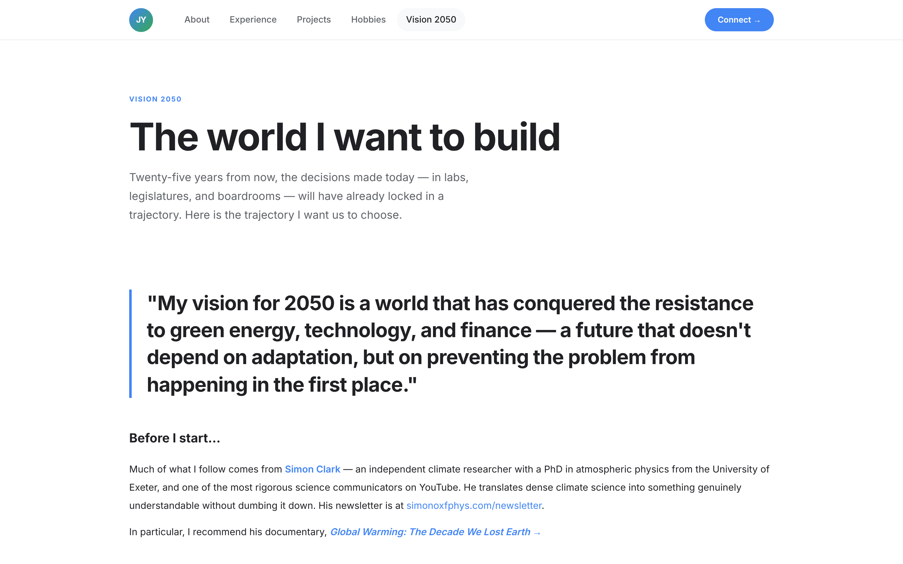 Portfolio website — Vision 2050 page